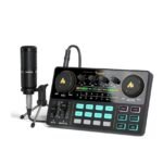 Interfaz de audio con mezclador DJ y tarjeta de sonido, Maonocaster Lite portátil todo en uno estudio de producción de podcast