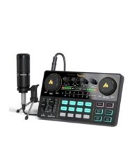 Interfaz de audio con mezclador DJ y tarjeta de sonido, Maonocaster Lite portátil todo en uno estudio de producción de podcast