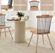 Set of 4 Mid-Century Modern Dining Chairs – Wood & Black Metal - Image 4