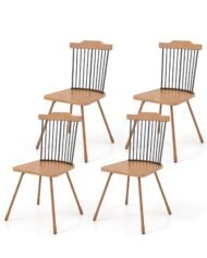 Set of 4 Mid-Century Modern Dining Chairs – Wood & Black Metal